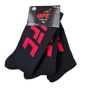 NWT | UFC 3 Pack Cotton Crew Socks Red Logo Moisture Control | One Size